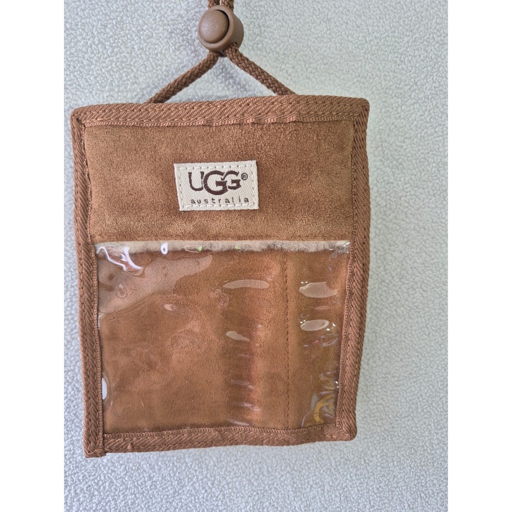 UGG Australia Chestnut Brown Suede Shearling Lined Lanyard ID Badge Holder Pouch